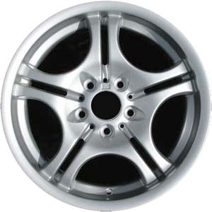 BMW 320i 2001-2005, 323i 2000, 325i 2001-2006, 330i 2001-2006 powder coat silver 17x7.5 aluminum wheels or rims. Hollander part number 59344, OEM part number 36112229180.
