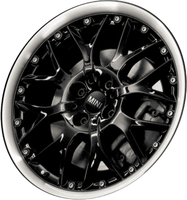 Mini Clubman 2008-2014, Cooper (Convertible) 2003-2014, Cooper (Coupe) 2011-2014, Cooper (Hardtop) 2003-2013 black machined 17x7 aluminum wheels or rims. Hollander part number 59405U45, OEM part number 36116780983.
