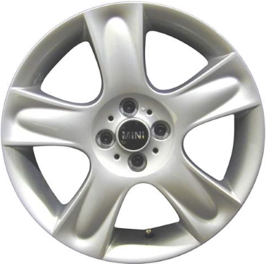 Mini Clubman 2008-2014, Cooper (Convertible) 2004-2014, Cooper (Coupe) 2011-2014, Cooper (Hardtop) 2004-2013 powder coat silver 17x7 aluminum wheels or rims. Hollander part number 59498U, OEM part number 36116763299, 36116764099.