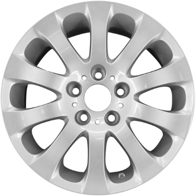 BMW 323i 2006-2012, 325i 2006, 328i 2007-2013, 330i 2006, 335i 2007-2013 powder coat silver 17x8 aluminum wheels or rims. Hollander part number 59582, OEM part number 36116765812, 36116775597.