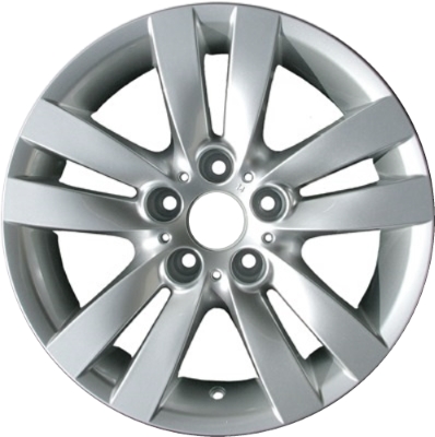 BMW 323i 2006-2012, 325i 2006, 328i 2007-2013, 330i 2006, 335i 2007-2013 powder coat silver 17x8 aluminum wheels or rims. Hollander part number 59584, OEM part number 36116775599, 36116765814.