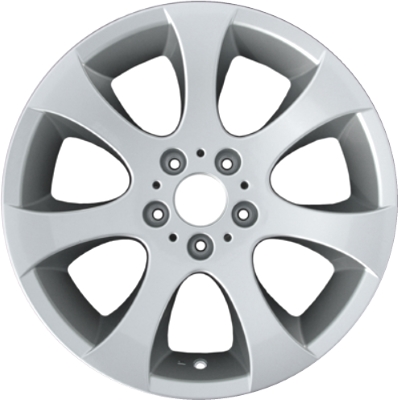 BMW 323i 2006-2012, 325i 2006, 328i 2007-2013, 330i 2006, 335i 2007-2013 powder coat silver 18x8 aluminum wheels or rims. Hollander part number 59586, OEM part number 36116775601, 36116765816.