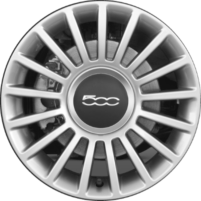Fiat 500 2012-2019, 500c 2012-2019 powder coat silver 15x6 aluminum wheels or rims. Hollander part number 61662, OEM part number 68072557AA.