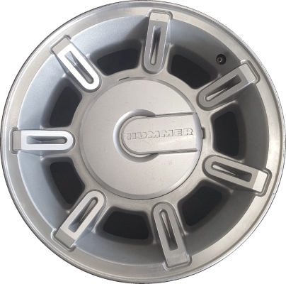 Hummer H2 2003-2009 silver machined 17x8.5 aluminum wheels or rims. Hollander part number ALY6300U20.PS09, OEM part number 9595566.