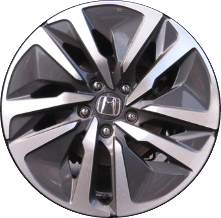 Honda Accord 2018-2022 charcoal machined 17x7.5 aluminum wheels or rims. Hollander part number ALY63141, OEM part number 42800-TWA-AA1, 42800-TWA-AA2.