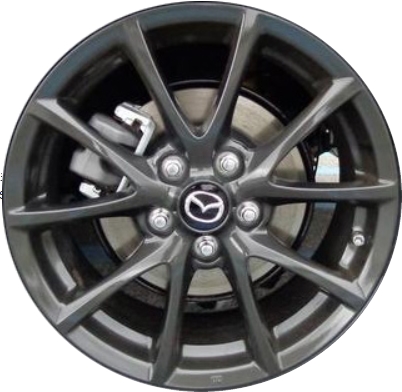 Mazda MX-5 Miata 2013-2015 powder coat dark charcoal 17x7 aluminum wheels or rims. Hollander part number ALY64923U30.LC55, OEM part number 9965647070.