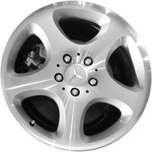 Mercedes-Benz E300 1998-1999, E320 1998-2002, E430 1998-2002 silver machined 17x8 aluminum wheels or rims. Hollander part number 65195, OEM part number 2104015002.