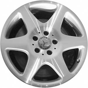 Mercedes-Benz ML320 2001-2003, ML350 2003-2004, ML430 2001, ML500 2002-2005 silver machined 17x8.5 aluminum wheels or rims. Hollander part number 65249, OEM part number 1634011702.