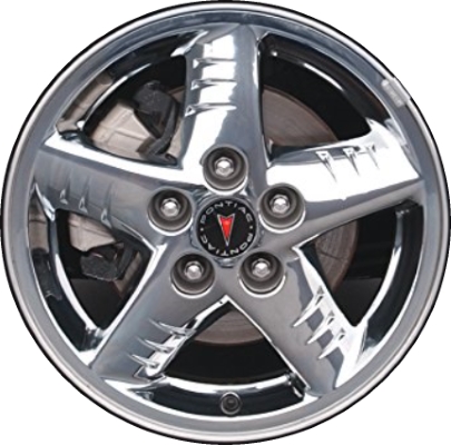 Pontiac Grand Am 1999-2005 chrome clad 16x6.5 aluminum wheels or rims. Hollander part number ALY6533B, OEM part number 9595234, 12368952.
