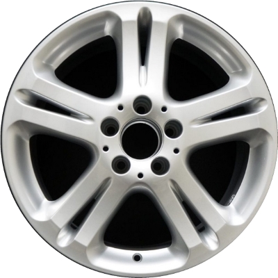 Mercedes-Benz E350 2006, E500 2004-2005 powder coat silver 17x8 aluminum wheels or rims. Hollander part number 65332U20, OEM part number 2114013602.