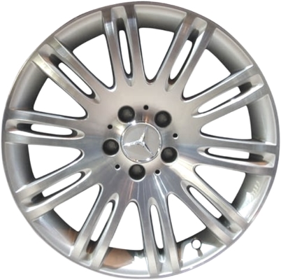 Mercedes-Benz E350 2007-2009, E550 2007-2009 silver machined 18x8.5 aluminum wheels or rims. Hollander part number 65432U10, OEM part number 2114015302.