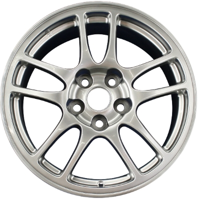 Mitsubishi Lancer 2005-2006 powder coat silver 17x8 aluminum wheels or rims. Hollander part number ALY65850, OEM part number Not Yet Known.