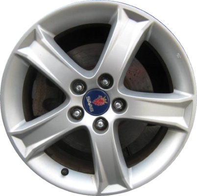 SAAB 9-2X 2005-2006 powder coat silver 16x6.5 aluminum wheels or rims. Hollander part number ALY68224, OEM part number 32006312.