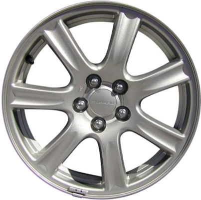Subaru Impreza 2005-2007, Impreza Outback 2005-2007, Legacy 2007-2009 powder coat silver 16x6.5 aluminum wheels or rims. Hollander part number 68744, OEM part number 28111AG002, 28111AG001, 28111AG000.