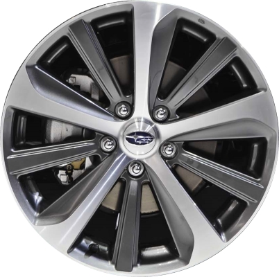 Subaru Legacy 2015-2019 charcoal machined 18x7.5 aluminum wheels or rims. Hollander part number ALY68825U30, OEM part number 28111AL01A.