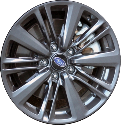 Subaru WRX 2015-2021 powder coat charcoal 17x8 aluminum wheels or rims. Hollander part number ALY68829, OEM part number 28111VA020.