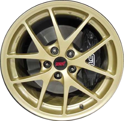 Subaru WRX 2015-2017 powder coat gold 18x8.5 aluminum wheels or rims. Hollander part number ALY68830U55, OEM part number 28111VA080.