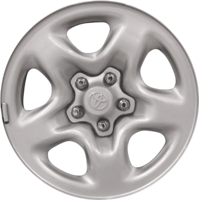 Lexus RX300 1999-2000, Toyota Highlander 2001-2007 powder coat silver 16x6.5 steel wheels or rims. Hollander part number STL69398, OEM part number 4261148010, 4261148040.