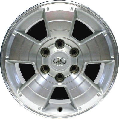 Toyota 4Runner 2003-2009 silver machined 17x7.5 aluminum wheels or rims. Hollander part number ALY69429, OEM part number 4261135270, 4261135271, 4261135280, 4261135281.