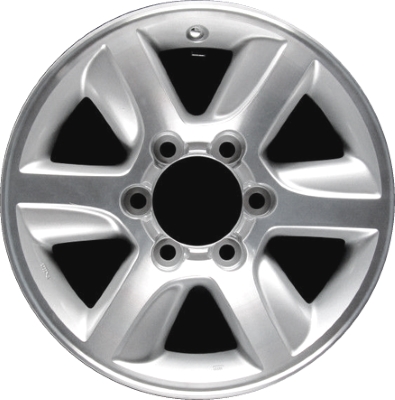 Toyota Sequoia 2005-2007, Tundra 2005-2006 silver machined 16x7 aluminum wheels or rims. Hollander part number 69464, OEM part number 42611AF100.