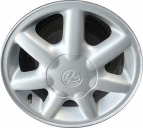 Volkswagen Cabrio 1994-1999, Golf 1994-1999, Jetta 1994-1999 powder coat silver 14x6 aluminum wheels or rims. Hollander part number 69707, OEM part number 1H0601025R091.