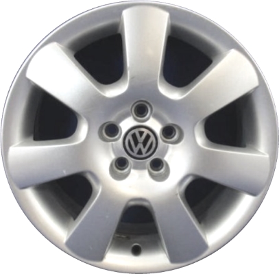 Volkswagen Beetle 2002-2005 powder coat silver 16x6.5 aluminum wheels or rims. Hollander part number ALY69779, OEM part number 1C0601025G091.