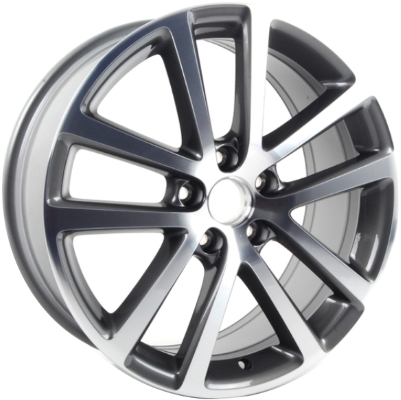 Volkswagen Golf 2007-2009, Golf GTI 2006-2009, Jetta 2006-2007, Jetta GLI 2006-2007, Rabbit 2008-2009 grey machined 18x7.5 aluminum wheels or rims. Hollander part number 69909, OEM part number 1K0601025AG16Z.