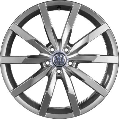Volkswagen Beetle 2017-2018 powder coat hyper silver 20x8 aluminum wheels or rims. Hollander part number ALY70021, OEM part number 5C0601025ATZ49.