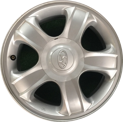 Hyundai Accent 2006-2007 powder coat silver 14x5.5 aluminum wheels or rims. Hollander part number ALY70723, OEM part number 5.29E+205.