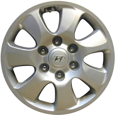 Hyundai Entourage 2007-2010 powder coat silver 17x6.5 aluminum wheels or rims. Hollander part number ALY70735U, OEM part number 529104J200.