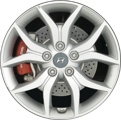 Hyundai Tiburon 2007-2008 powder coat silver 17x7 aluminum wheels or rims. Hollander part number ALY70744, OEM part number 529102C650, 529102C600.