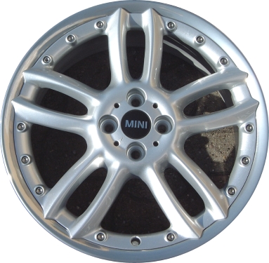 Mini Clubman 2008-2014, Cooper (Convertible) 2005-2014, Cooper (Coupe) 2011-2014, Cooper (Hardtop) 2005-2013 powder coat silver 18x7 aluminum wheels or rims. Hollander part number 71189, OEM part number 36116777357.