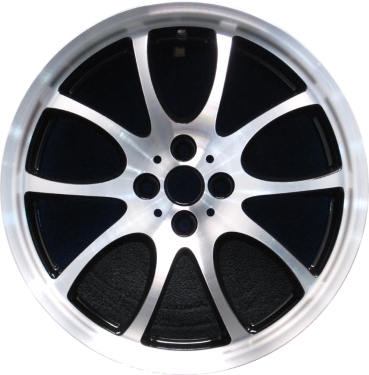 Mini Clubman 2008-2014, Cooper (Convertible) 2005-2014, Cooper (Coupe) 2011-2014, Cooper (Hardtop) 2005-2013 black machined 18x7 aluminum wheels or rims. Hollander part number 71190U45, OEM part number 36116773196, 36116777973.