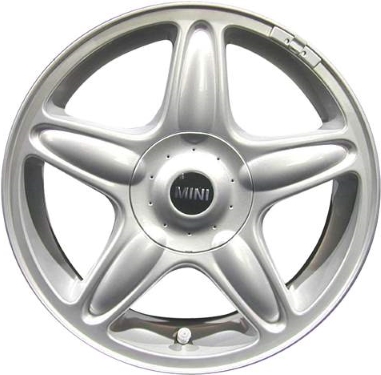 Mini Clubman 2008-2014, Cooper (Convertible) 2007-2014, Cooper (Coupe) 2011-2014, Cooper (Hardtop) 2007-2013 powder coat silver 16x6.5 aluminum wheels or rims. Hollander part number 71192U, OEM part number 36116769409, 36116769410.
