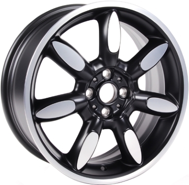 Mini Clubman 2008-2014, Cooper (Convertible) 2007-2014, Cooper (Coupe) 2011-2014, Cooper (Hardtop) 2007-2013 black machined 17x7 aluminum wheels or rims. Hollander part number 71265, OEM part number 36116773800.