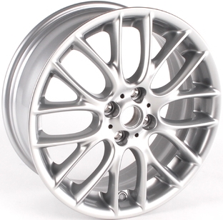 Mini Clubman 2008-2014, Cooper (Convertible) 2007-2015, Cooper (Coupe) 2011-2015, Cooper (Hardtop) 2007-2013 powder coat silver 17x7 aluminum wheels or rims. Hollander part number 71346U20, OEM part number 36116784130.