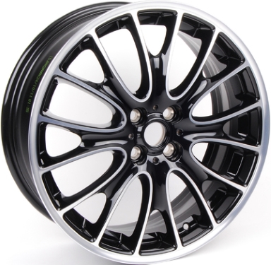 Mini Clubman 2008-2014, Cooper (Convertible) 2007-2015, Cooper (Coupe) 2011-2015, Cooper (Hardtop) 2007-2013 black polished 18x7 aluminum wheels or rims. Hollander part number 71349U45, OEM part number 36116784136.