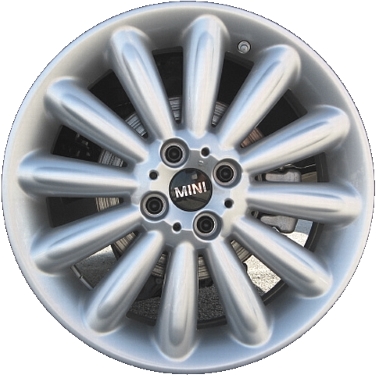 Mini Clubman 2010-2014, Cooper (Convertible) 2010-2014, Cooper (Coupe) 2011-2014, Cooper (Hardtop) 2010-2013 powder coat silver or white 17x7 aluminum wheels or rims. Hollander part number 71400U, OEM part number 36116795455, 36116789796.