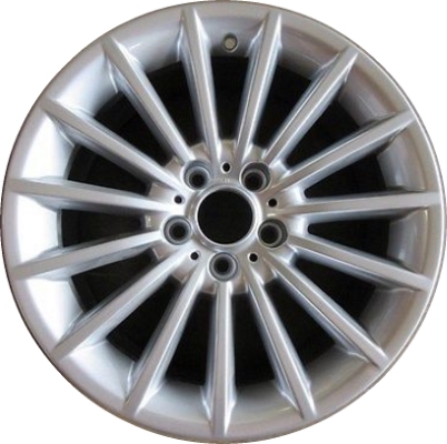 BMW 528i 2011-2016, 535i 2011-2016, 550i 2011-2016, 640i 2012-2019, 650i 2012-2019, ActiveHybrid 5 2012-2015 powder coat silver 18x8 aluminum wheels or rims. Hollander part number, OEM part number 36116775407.