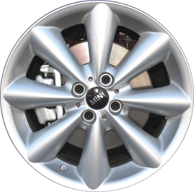 Mini Clubman 2011-2014, Cooper (Convertible) 2011-2015, Cooper (Coupe) 2011-2015, Cooper (Hardtop) 2011-2013 powder coat silver 17x7 aluminum wheels or rims. Hollander part number 71468U20, OEM part number 36116791945.