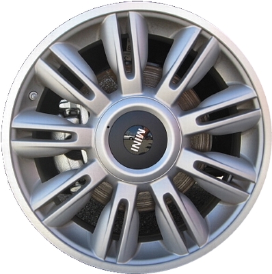 Mini Clubman 2011-2014, Cooper (Convertible) 2012-2014, Cooper (Coupe) 2012-2014, Cooper (Hardtop) 2012-2013 powder coat silver 17x7 aluminum wheels or rims. Hollander part number 71501, OEM part number 36116799229.
