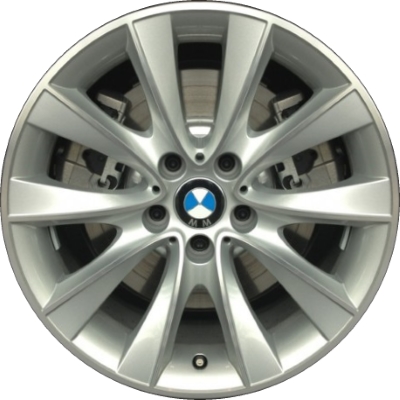 BMW 535i GT 2010-2017, 550i GT 2010-2017, 640i 2016-2019, 650i 2016-2019, 740i 2011-2015, 750i 2011-2015, 760i 2010-2015, ActiveHybrid 7 2011-2015, M6 2016-2019 silver machined 18x8 aluminum wheels or rims. Hollander part number 71586, OEM part number 36116851075.