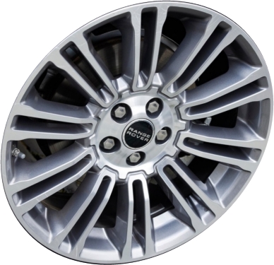 Land Rover Range Rover Evoque 2012-2014 grey machined 19x8 aluminum wheels or rims. Hollander part number ALY72233U30, OEM part number LR028119.