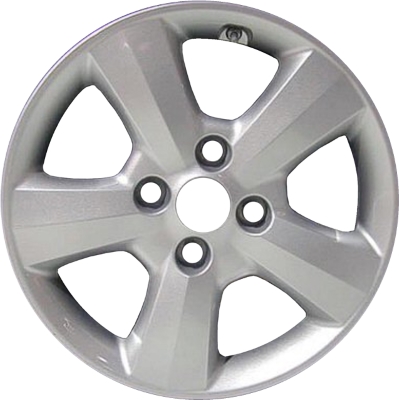 KIA Spectra 2007-2009 powder coat silver 16x6 aluminum wheels or rims. Hollander part number ALY74591, OEM part number 529102F660.