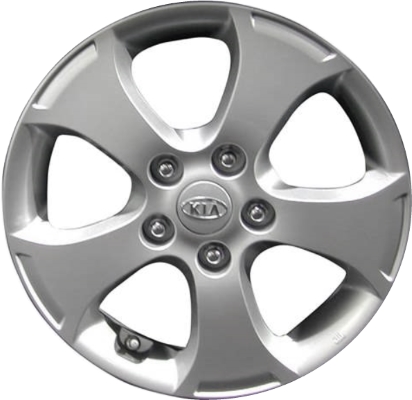 KIA Forte 2010-2012 powder coat silver 16x6 aluminum wheels or rims. Hollander part number ALY74625, OEM part number 529101M250.