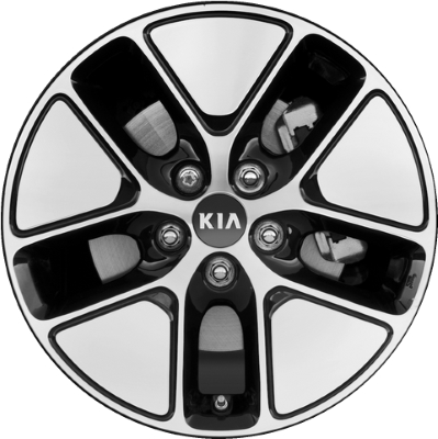 KIA Optima 2011-2013 black machined 17x6.5 aluminum wheels or rims. Hollander part number ALY74646, OEM part number 529104U250, 529104U210.