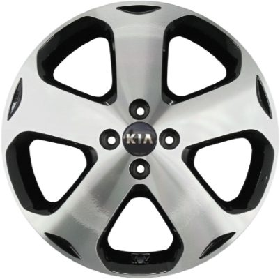 KIA Rio 2012-2017 black machined 17x6.5 aluminum wheels or rims. Hollander part number ALY74660, OEM part number 529101W450, 529101W400.