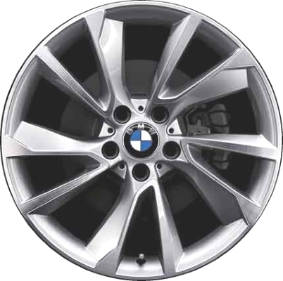 BMW 328i GT 2014-2016, 335i GT 2014-2016 silver machined 19x8 aluminum wheels or rims. Hollander part number 86022, OEM part number 36106854677.