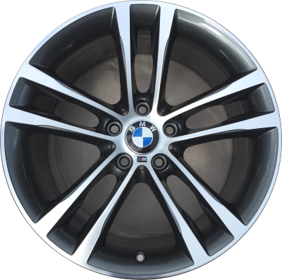 BMW 328i GT 2014-2016, 330i GT 2017-2019, 335i GT 2014-2016, 340i GT 2017-2019 charcoal machined 19x8 aluminum wheels or rims. Hollander part number 86025, OEM part number 36117847543.
