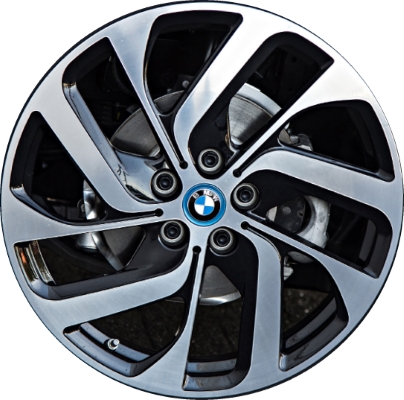 BMW i3 2014-2021 black machined 19x5 aluminum wheels or rims. Hollander part number ALY86170/86171, OEM part number 36116856894, 36116852054.